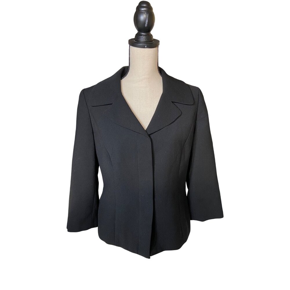 Ann Taylor Loft Womens Blazer Jacket Size 8 Black Textured 3/4 Sleeve Career